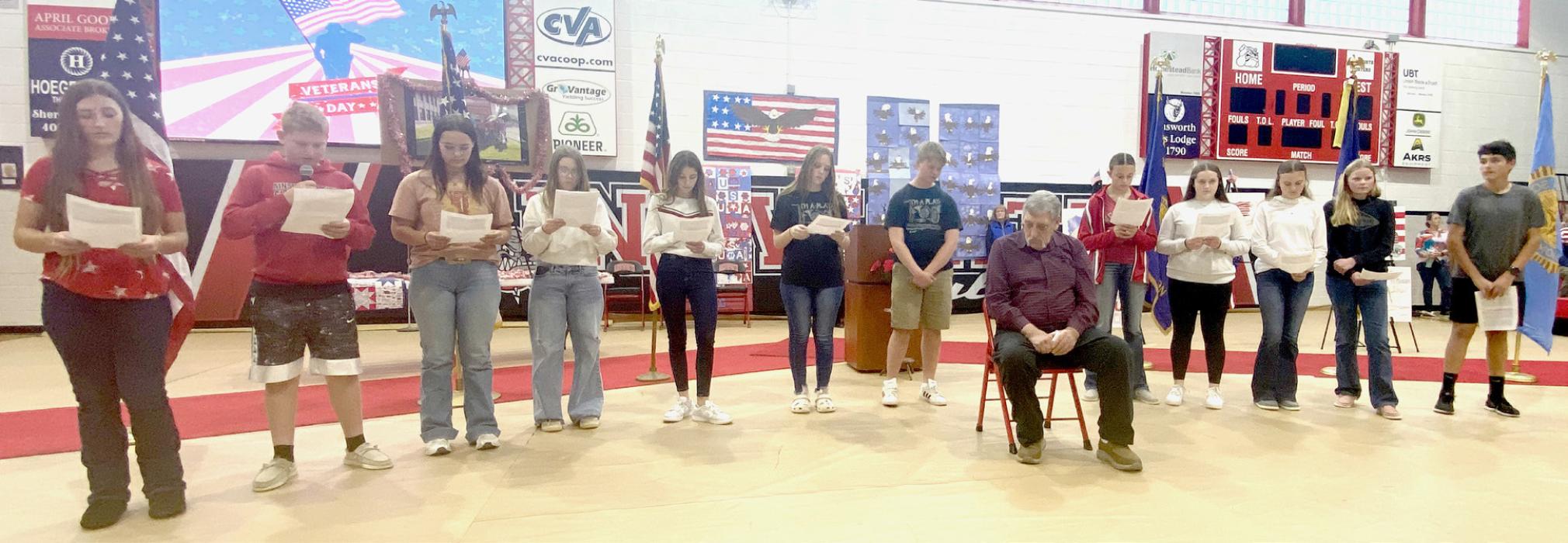 Eighth Grade Social Studies students introduced this year’s Adopt-A-Veteran Program member, Eldon Sylvester. Their complete write up on Sylvester was in the November 6th edition of the Ainsworth Star-Journal. Kristofer Hitchcock is shown to the right, presenting Eldon Sylvester with a homemade quilt. More photos from the Ainsworth Community Schools can be found inside this edition of the Ainsworth Star-Journal.
