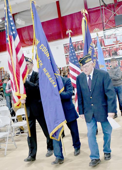 During the Veterans Day Program, the Ainsworth American Legion and Auxiliary posted and retired the colors.