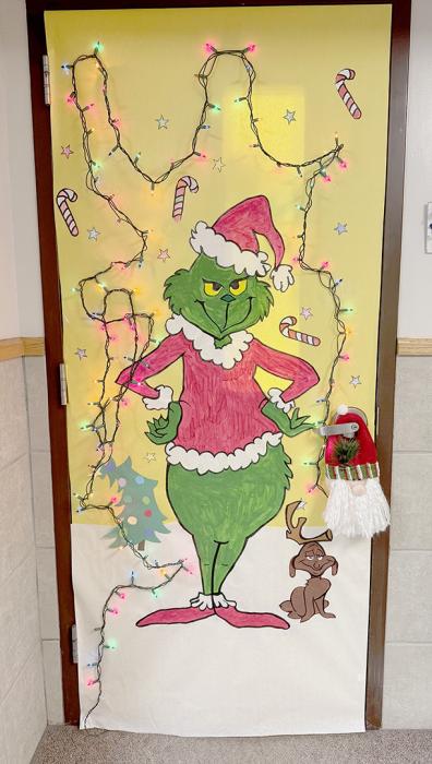 Mrs. Flynn’s seminar door with “The Grinch” took second place in the Middle School Door Contest.