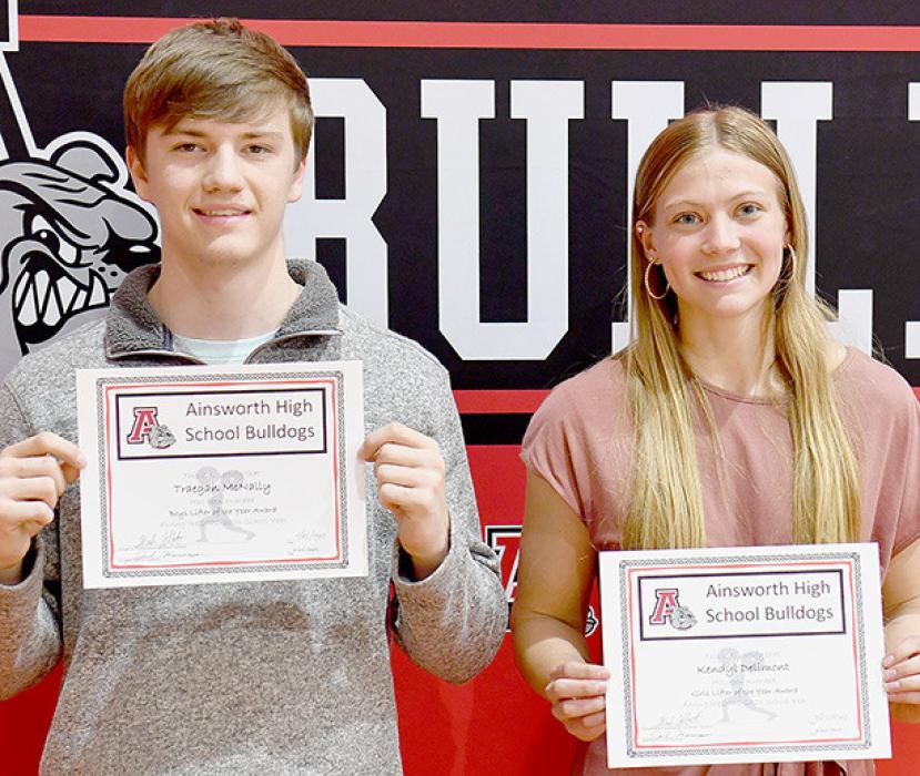Three Ainsworth athletes received the Lifters of the Year Award from Strength Coach Wade Alberts. Receiving the awards were Junior Traegan McNally (left), Junior Kendyl Delimont (right) and Freshman Trevor Pike (not pictured).