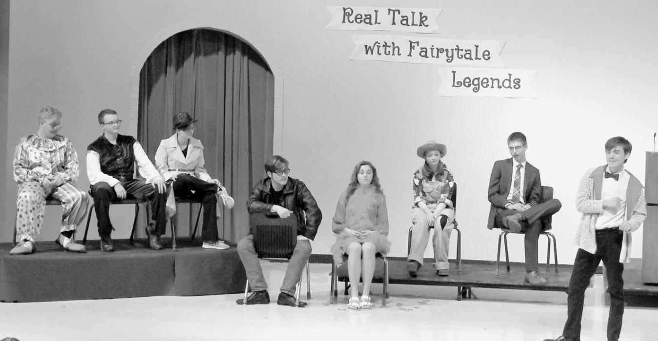 Cast members participating in “Real Talk with Fairytale Legends” were (Left to Right): Ian Finley, Gavin Olinger, Sydney Olinger, Cole Bodeman, Molly Salzman, Makenna Pierce, Ben Flynn, and Brandt Murphy. Photos Courtesy of Juli Murphy