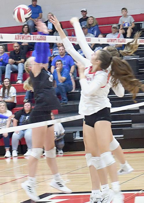 Lauren Ortner sends the volleyball back to the Eagle side of the court.