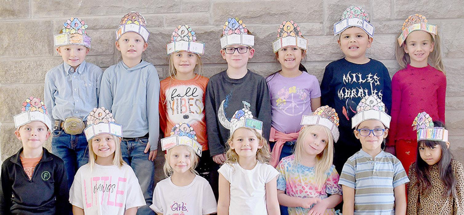 Elizabeth Arens’ Kindergarten Class are (Back Row - Left to Right) Slate Johnson, Lincoln Francis, Chazlee Dailey, Ryker Wroblewski, Valeria Jimenez, Ekson Hilario Baca and Olive Lentz; (Front Row - Left to Right) Cash Ferris, Claire France, Avery Holloway, Teagan Jones, Georgia McCall, Nathan Martinez and Arleth Zumano Cortez. Not pictured: Riggs Welch.