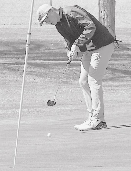 Ainsworth’s Cash Reynolds attempts a long putt on Number 4 green during the Ainsworth Quadrangular.