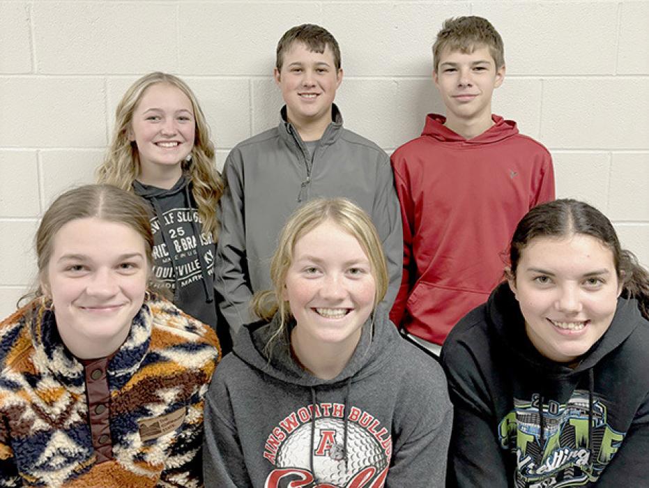 Ainsworth FFA competed in the District Livestock Judging contest and placed fourth as a team. Team members were (Back Row - Left to Right) Kinsey Walz, Branden Freudenburg and Holden Beel; (Front Row - Left to Right) Londyn Dunbar, Kenley Welke and Braylin Rudnick.