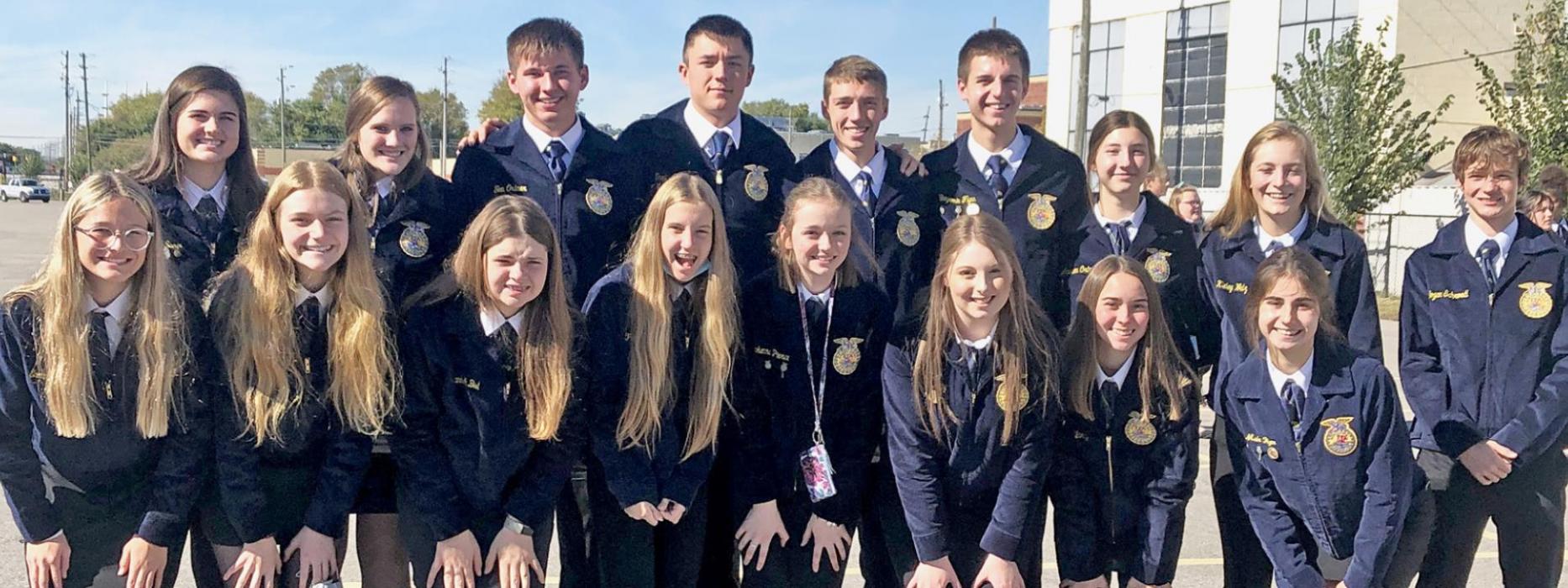 Members of the Ainsworth FFA Chapter attended the 94th National FFA Convention and Expo in Indianapolis, IN, October 26th - 30th. Those who made the trip included: (Front Row - Left to Right): Emma Kennedy, Brianna Starkey, Hannah Beel, Preselyn Goochey, Makenna Pierce, Gracie Petty, Tessa Barthel and Maia Flynn; (Back Row - Left to Right): Shelly Saner, Libby Wilkins, Thomas Ortner, Trey Appelt, Ty Schlueter, Ben Flynn, Lauren Ortner, Kieley Walz and Logan Schroedl.