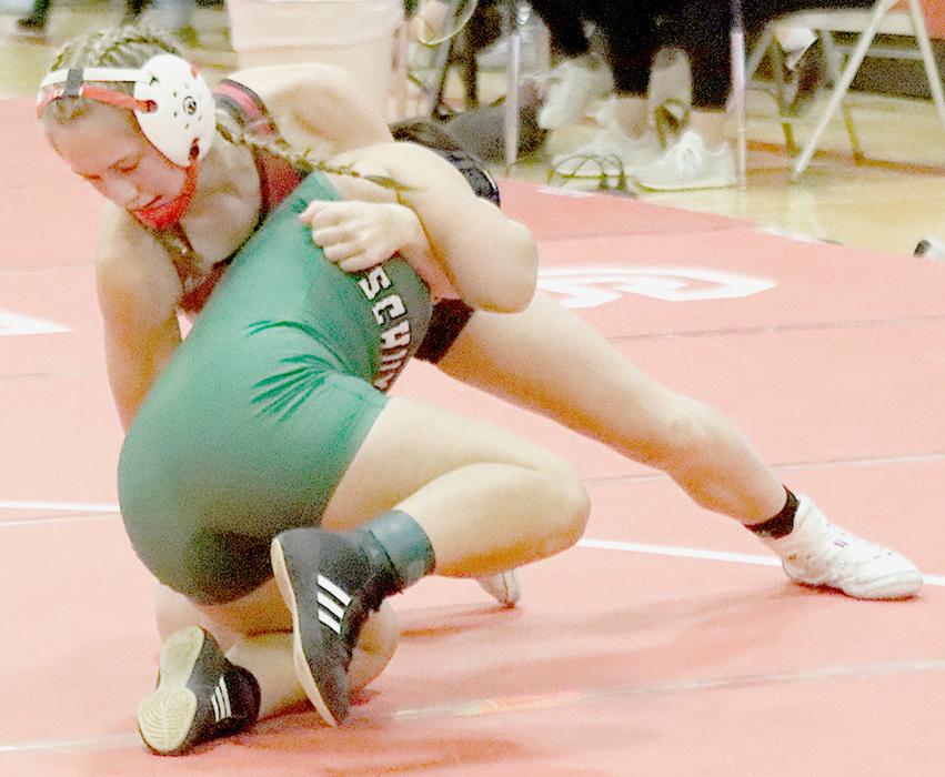 Megan Jones place fourth in the 135 lb. weight class at the Winside Invitational. Photos by Jessica Pozehl