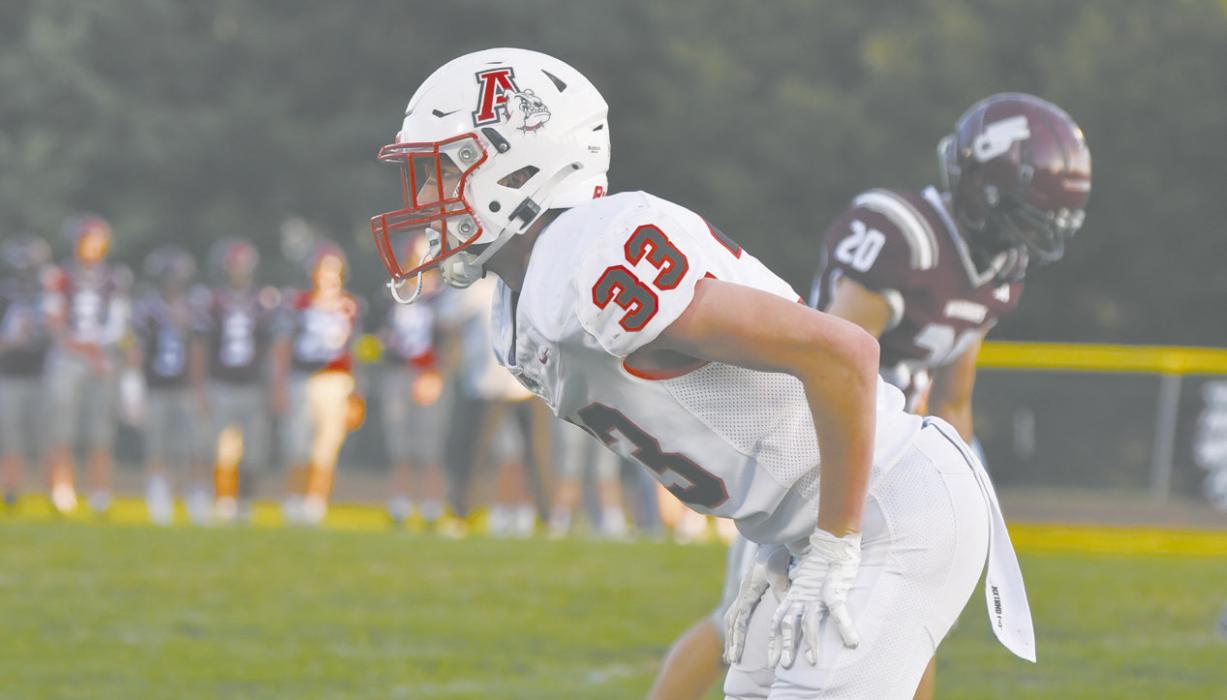 Ortner prepares to play defense on the Warriors. Ortner was awarded as the MaxPreps Special Teams Player of the game, and scored one touchdown.