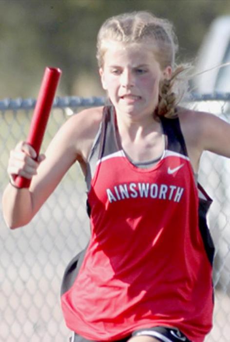 Jaylee Good ran a leg of the 4x100 Relay for Ainsworth middle school girls.