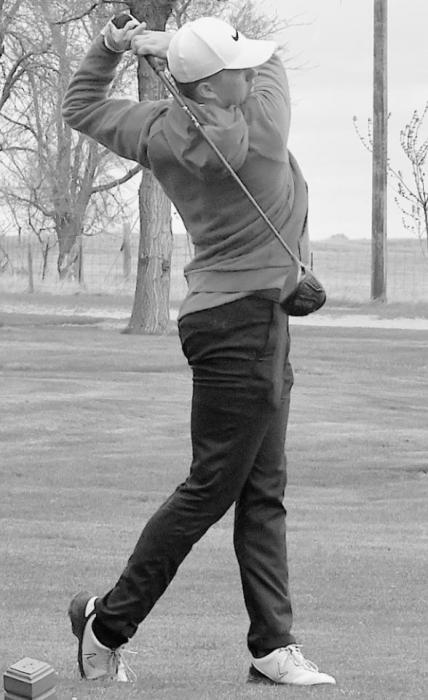 Varsity Boys golfer Cash Reynolds tees off on hole one. Reynolds received an 8th place medal on Monday with a score of 92.