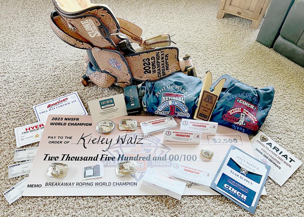 Walz won scholarships, money, a saddle, clothes, Yeti, belt buckles and horse blankets to name a few of her winnings.