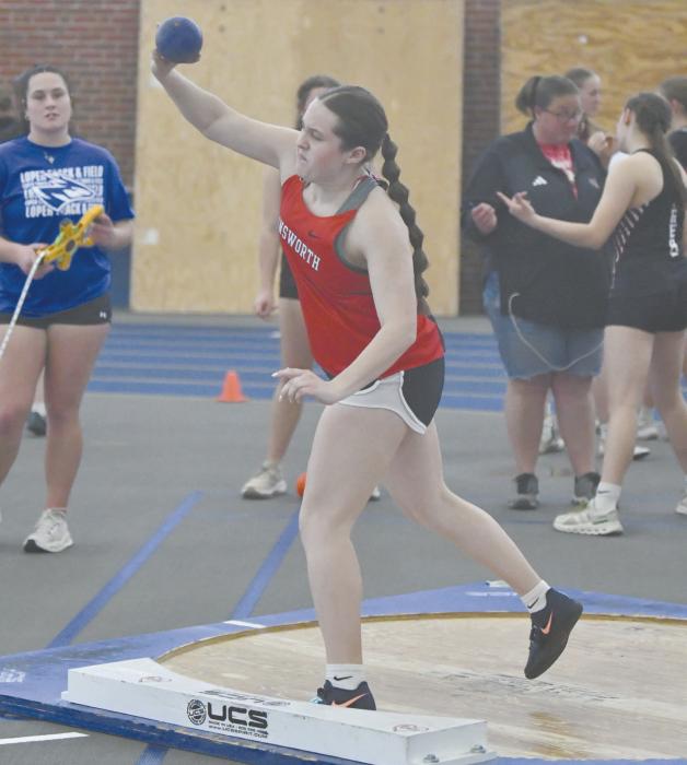 Freshman Payton Sears competes in the shot put. She placed 20th at the meet, throwing a 26-6.5.