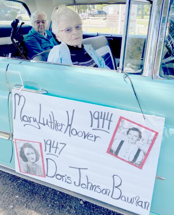 Representing the Class of 1944 as Marshalls were Alumni Mary Luther Hoover (Back Seat) and the Class of 1947 Doris Johnson Bauman (Front Seat).