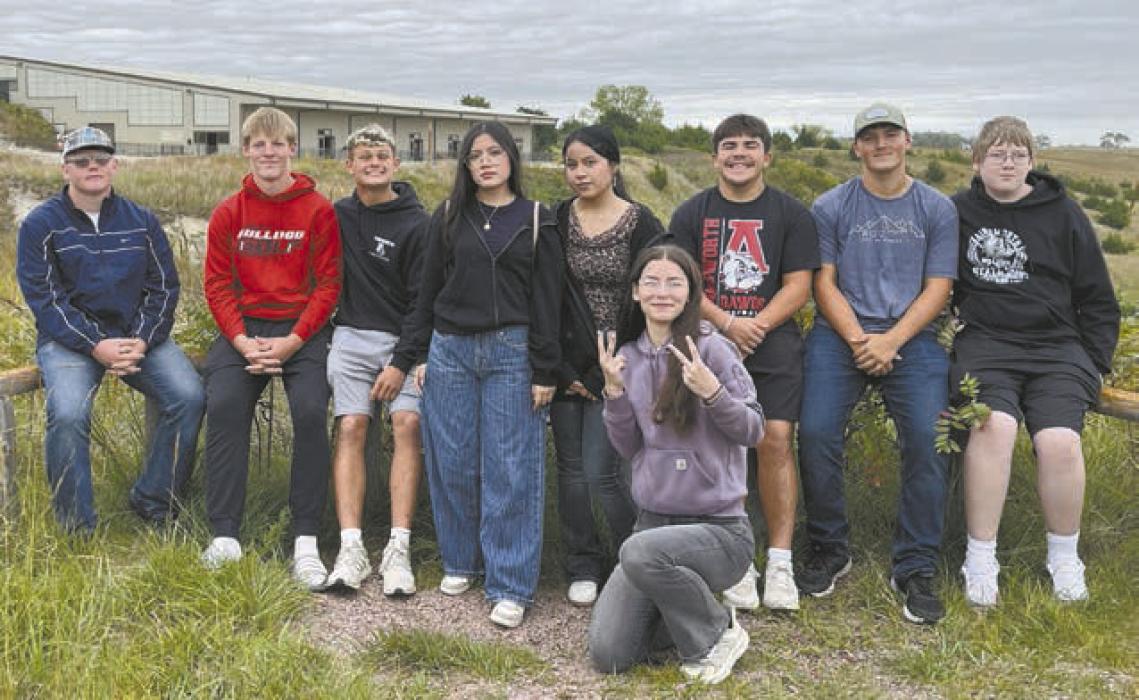 The Earth Science class attended a trip to the Ashfall Fossil Beds included (left - right): John Lewis, Jaxon Rucker, Zaine Evans, Krystel Meneses Merino, Zuria Soto Araujo, Kyle Fernandez, Carson Koch and Conner Hollenbeck. Front: Raelynn Reagan.