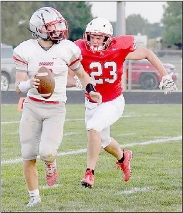 Ainsworth’s defense put a lot of pressure on the Madison quarterback. Here Cole Swanson gave chase causing Madison’s quarterback to have to throw the ball away before being tackled.