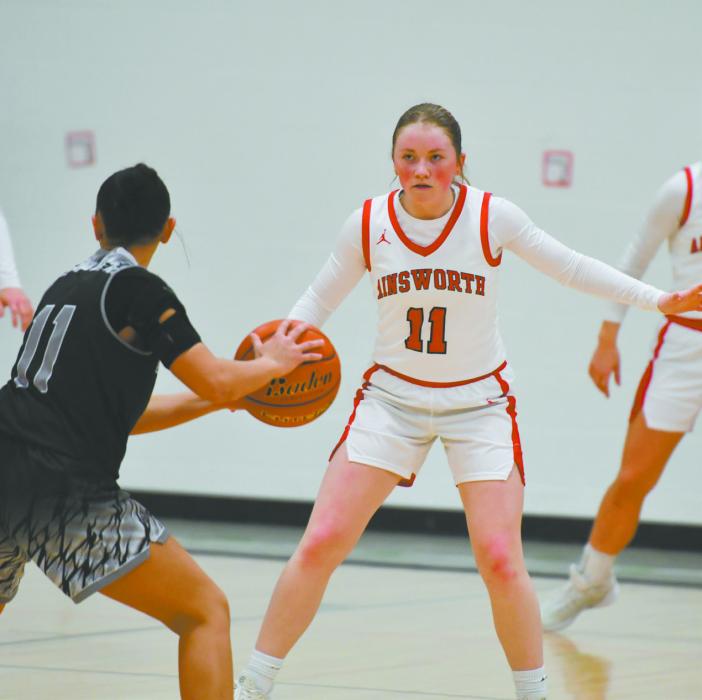 Junior Kenley Welke plays defense against Boyd County’s Kyla McCarthy. Welke had two points and two steals against the Spartans.