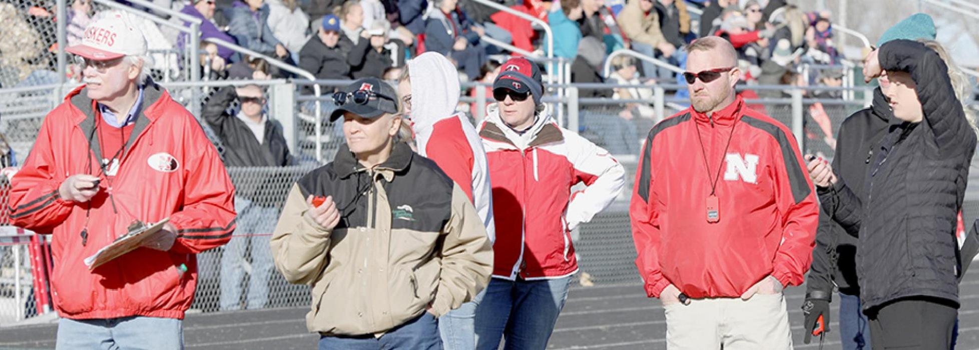 As with most school athletic events, volunteers are needed to keep things running smoothly. This group of timers were invaluable for the Ainsworth Relays.