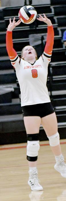 Addi Held sets the ball for against the North Central Lady Knights.