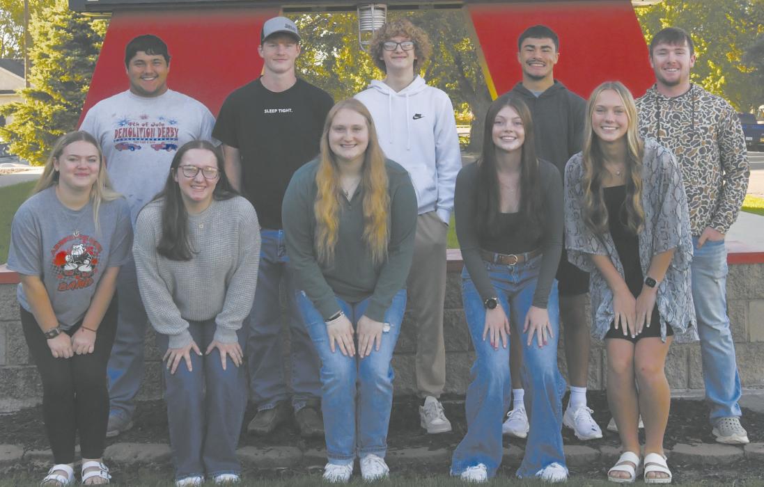 The Ainsworth Community Schools student body has chosen candidates for the 2025 AHS Homecoming Royalty. Selected to represent the various areas at school are front row (left - right): Fine Arts - Madison Phares, Fall Sports - Adysson Sears, Vocational Clubs - Addah Booth, A-Club - Payton Moody, and Senior Class - Megan Jones. Bront row: Fine Arts - Trevor Pike, Fall Sports - Sam Titus, Vocational Clubs - Jace Johnson, A-Club - Chris Fernandez, and Senior Class - Witten Painter.