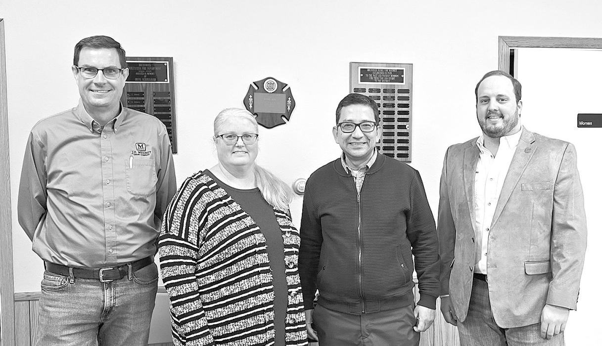 John Meuret (left), J.E. Meuret Grain Company; Jennifer Carr, Pitman Family Farms; Bijesh Maharjan, UNL associate professor and extension specialist; and Robert Ellis, American Farmland Trust, at the conclusion of the Nebraska Soil Health School held in Brunswick on Feb. 20-21.