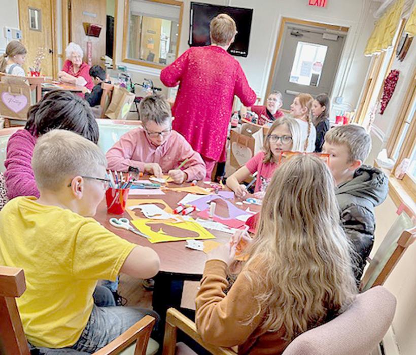 Pictured to the right are students from Julie Micheel’s 4th Grade Class using their art expertise to make Valentine’s Day items.