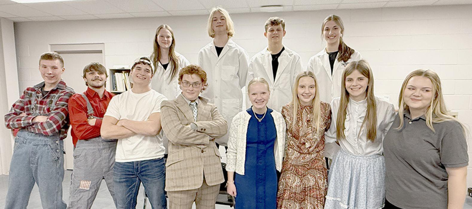 Ainsworth Outstanding Performers for the season were: (Back Row - Left to Right) Puridy Haley, Erick Hitchcock, Zaine Evans and Willa Flynn; (Front Row - Left to Right) Jacob Ortner, Owen Blumenstock, Cole Swanson, William Biltoft, Kiley Orton, Preselyn Goochey, Jaylee Good and Madison Phares.