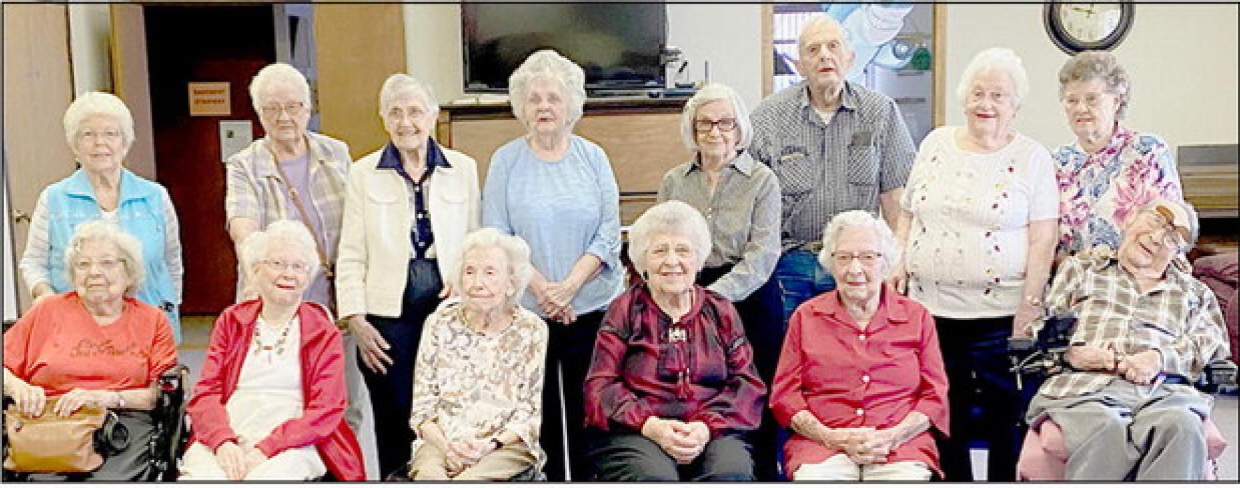 Ninety plus year residents of Brown County were honored on Tuesday, June 20, 2023 by the Ainsworth Senior Center. Together, these 14 residents accumulate 1,319 years of living. Present for the birthday party were (Front Row - Left to Right): Susie Roberts, Connie McNally, Lil Hoyle, Doris Leach, Mary Hoover and George Botsford; (Back Row - Left to Right): Jean Vonheeder, Elsie Coble, Ruth Baker, Winnie Walz, Ruthie Salzman, Maynard Harr, Helen Jones and Naomi Frizzell.