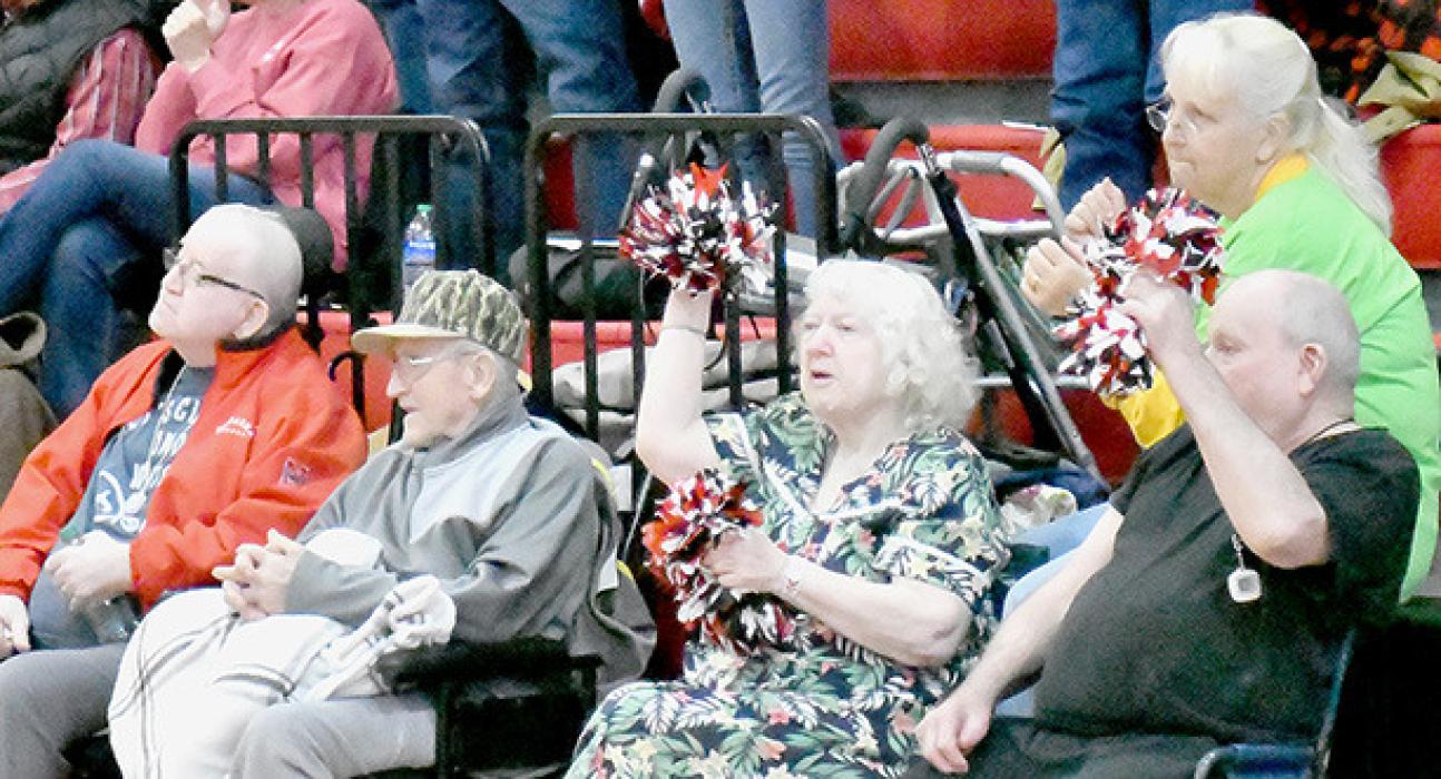 Residents of Sandhills Care Center have been present at the last few Ainsworth basketball games and are enthusiastic about showing their support for local athletes.