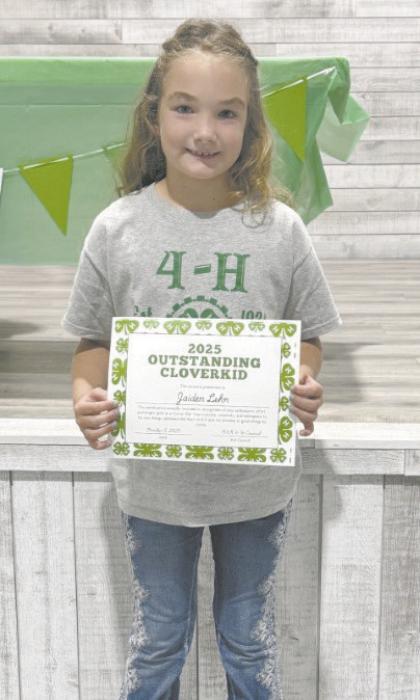 Jaiden Lehn was announced as the Outstanding 4-H Cloverkid.