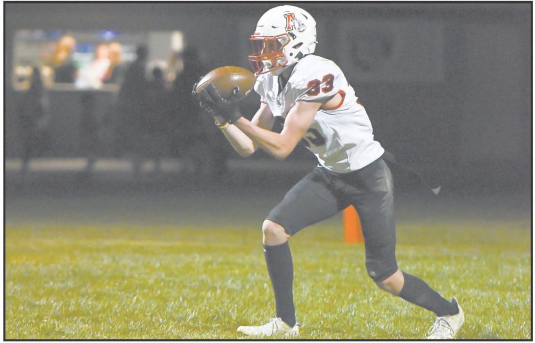 Sophomore Jacob Ortner receives a kickoff. Ortner had two kick returns for 35 yards.