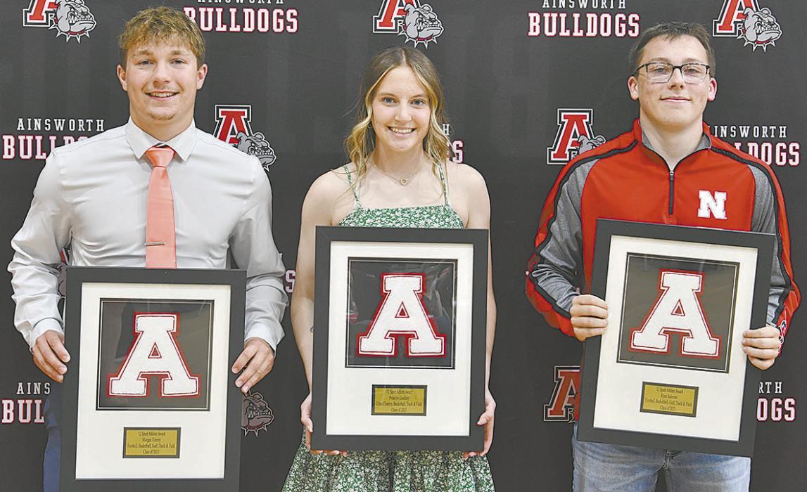 Three seniors were awarded the 12-Sport Athlete award. The Seniors were (left to right): Morgan Kinney, Preselyn Goochey, and Ryan Salzman