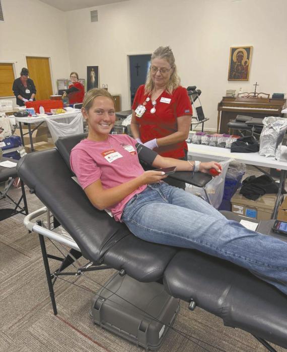 FFA Chapter President Megan Jones donates blood during the chapter’s blood drive. Over 30 community members donated blood during the event.