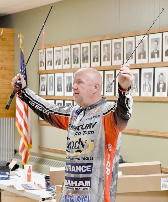 Jim Klages of Chamberlain, SD was the “School of Fish” instructor. He takes the kids through putting their new rod and reels together, stringing the line, tying fishing knots and setting up a slip bobber. Plus he goes over lake, lake structure and types of fish during the 2 1/2 hour class.