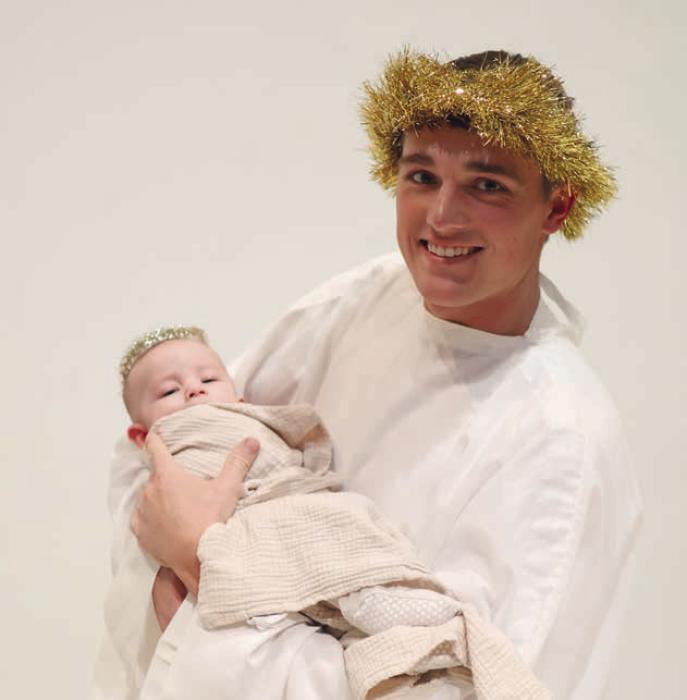 This year, Trey Schleuter was cast as Gabriel in the pageant. Baby Jesus was portrayed by Chet Painter.