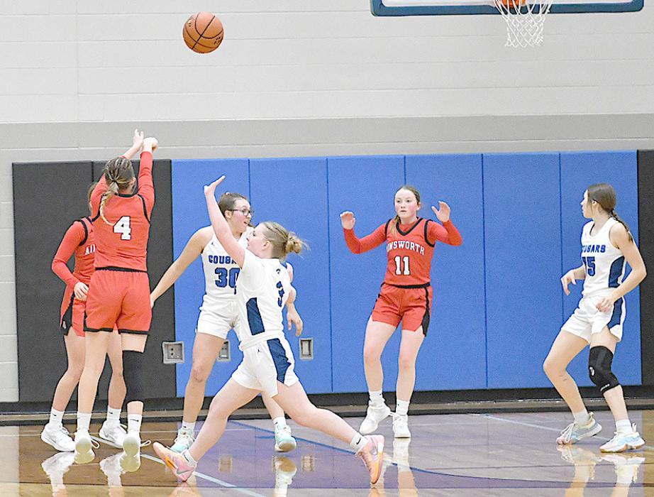 Preselyn Goochey goes up for a shot as a Lady Cougar attempts to block her.