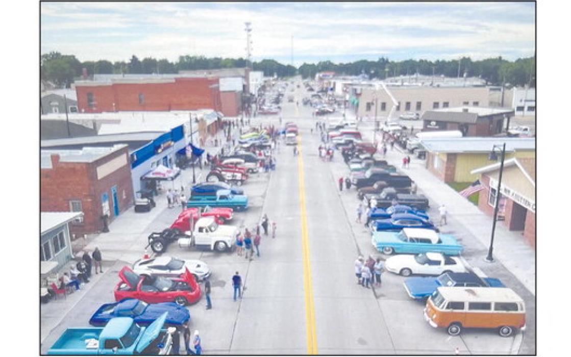 Vehicles line Main Street Ainsworth during Friday’s Show and Shine. Locals and visitors walked the street to view the display.