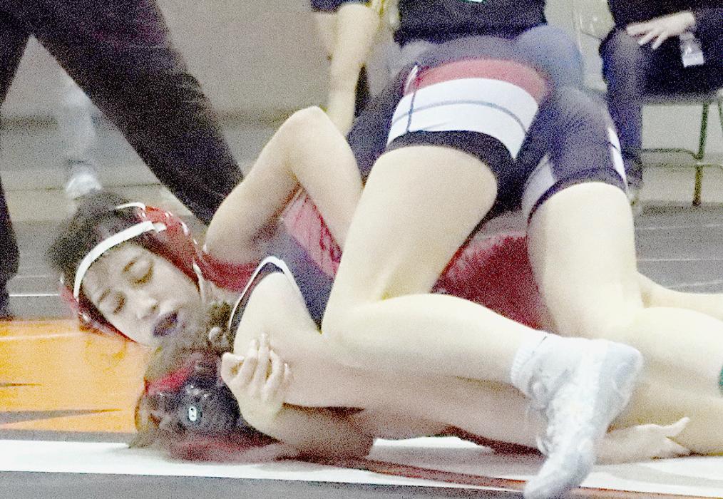 Freshman Maya Macias wrestled in her first NSAA Girls B District 2 in the 100 lb. weight class.