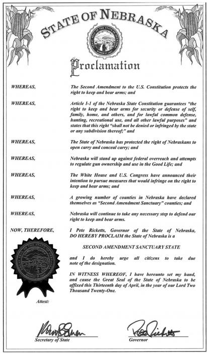 Gov. Ricketts Designates Nebraska as a “Second Amendment Sanctuary State”