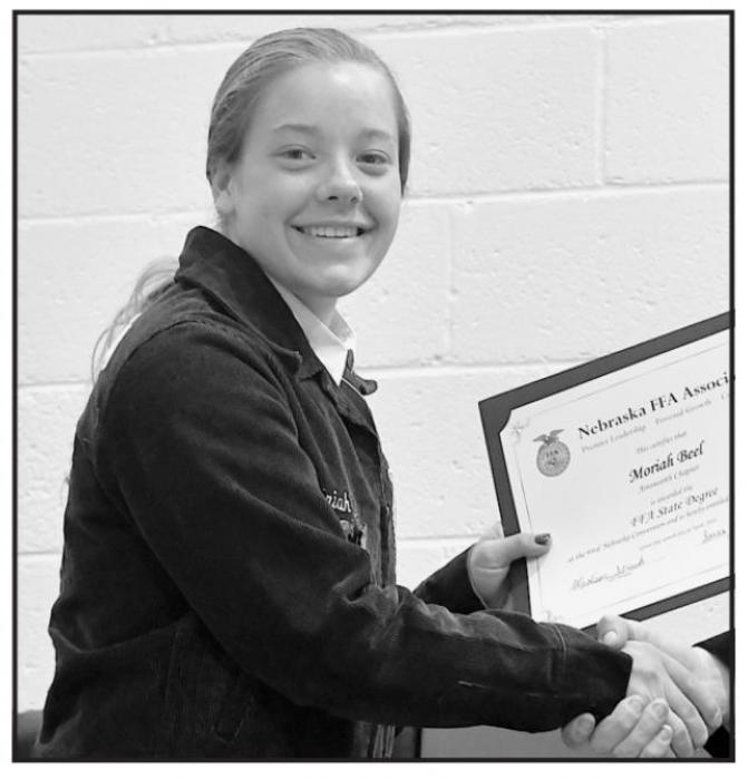 Moriah Beel received her State FFA Degree.