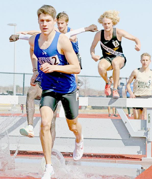 Bulldog alum and UNK Loper Ben Arens (#2 in foreground) is an All-American in the steeplechase after running a 8:52.43 at the 2022 NCAA Division II Outdoor Championships in Allendale, MI on Thursday, May 26th. Photos credit: UNK Athletics/Todd Gottula