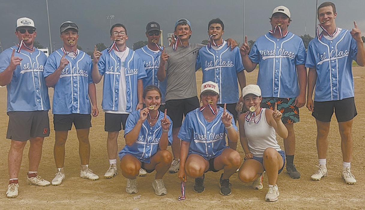 A group of area locals won the co-ed softball tournament held on Sunday, August 3. The team consisted of (back row left to right): Witten Painter, Morgan Kinney, Ryan Salzman, Colinn Winkelbauer, Zaine Evans, Chris Fernandez, Tagg Buechle, and Logan Schroedl. Front row: Willa Flynn, Kinsey Buechle, and Breanna Fernau.