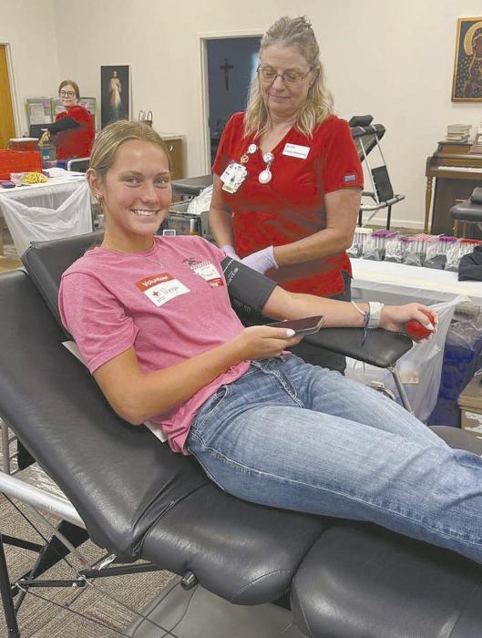 Ainsworth FFA Chapter President Megan Jones donated blood during the FFA’s blood drive on July 11. Photo Courtesy of Josie Ganser