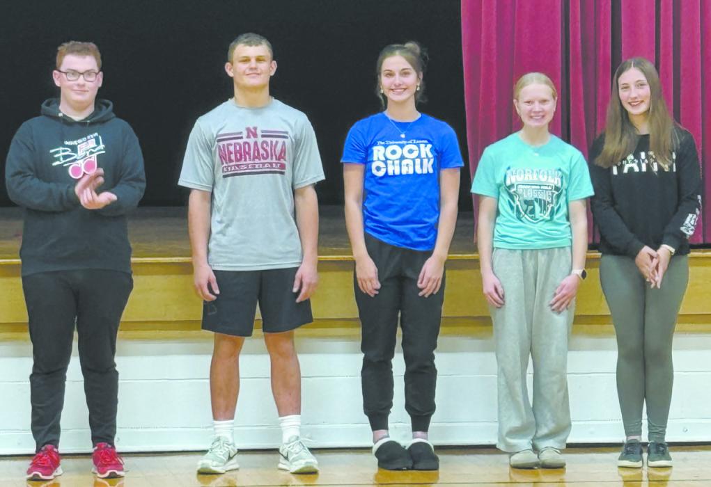 Outstanding performers from Ainsworth were (left - right): William Biltoft, Zaine Evans, Willa Flynn, Kiley Orton, and Addilyn Doke.