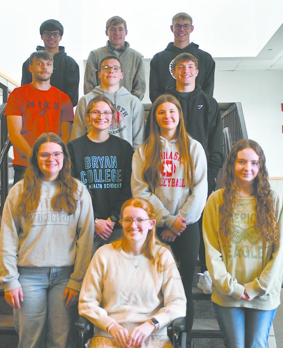Ainsworth High School has announced prom candidates for the 2024-2025 school year. Front row (left to right): Hannah Beel, Terra Shoemaker, and Jordan Beatty; second row: Emma Kennedy and Miah Ortner; third row: Owen Blumenstock, Ryan Salzman, and Morgan Kinney; fourth row: Angel Ajin, Jhett Hollenbeck, and Aiden Jackman. This year, prom will be on April 12. The theme chosen this year is “Under the Stars.” The grand march will begin at McAndrew Gymnasium at 7:30 p.m.