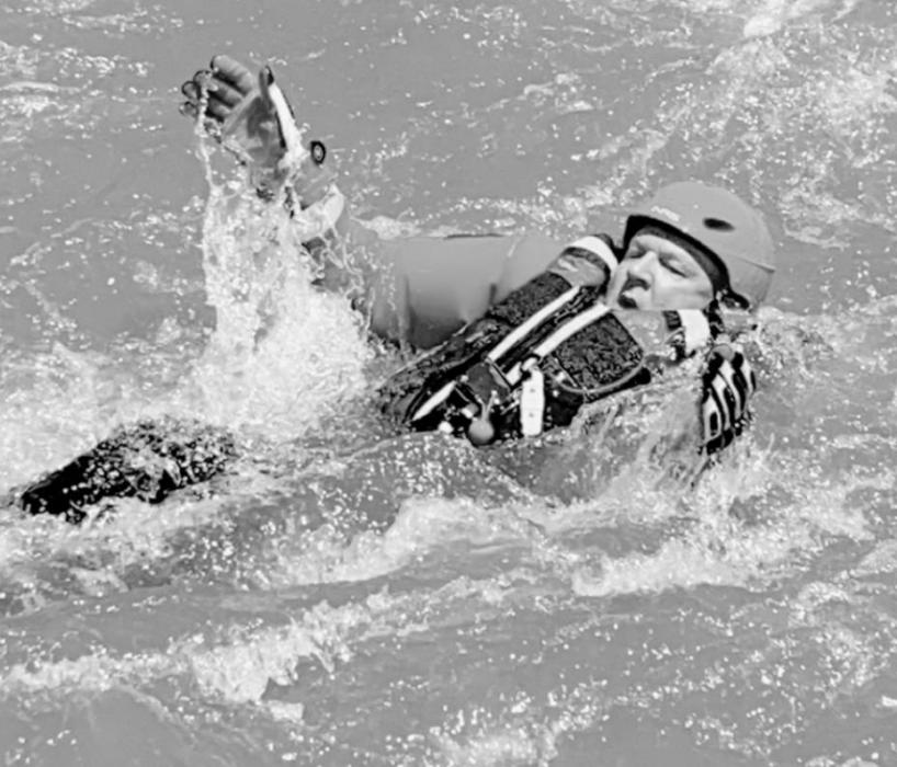 Brad Fiala took his turn as a “victim” during the Swift Water Rescue class.