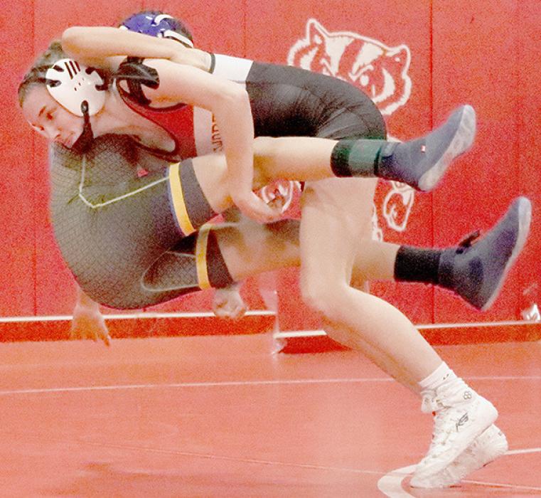 Joly Pozehl placed second in the 115 lb. weight class at the Valentine Invitational. Pozehl won her first three matches and lost the championship match to Zoe Jones of Broken Bow.