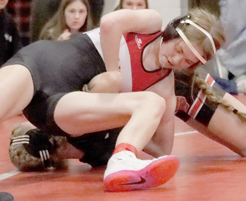 Syndey Hoffman, 110 lb. weight class, defeated Dacie Henderson of Broken Bow in her first match.