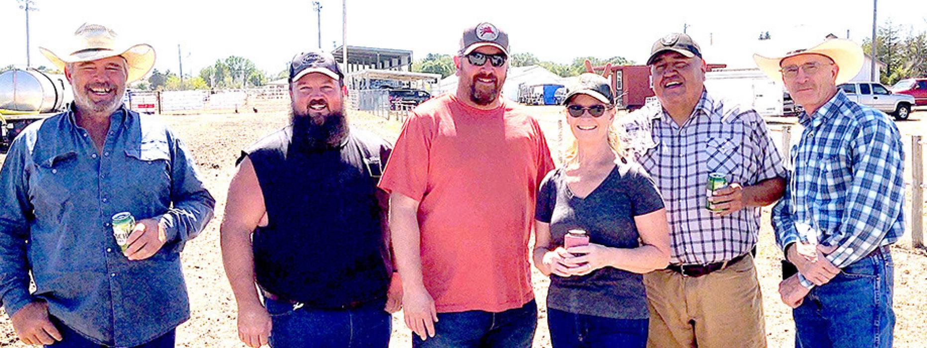 The team of Tony Buckles (third from left) and Becky Lane (fourth from left) won the Oren Jackman Memorial Horseshoe Pitching Tournament on Sunday, September 4th during the 87th Annual Brown County Fair and Rodeo. Taking second place was the team of Aaron Galloway (first from left) and Alex Goochey (second from left) with the team of Earl Peno (fifth from left) and Mark Johnson (sixth from left) taking third place.