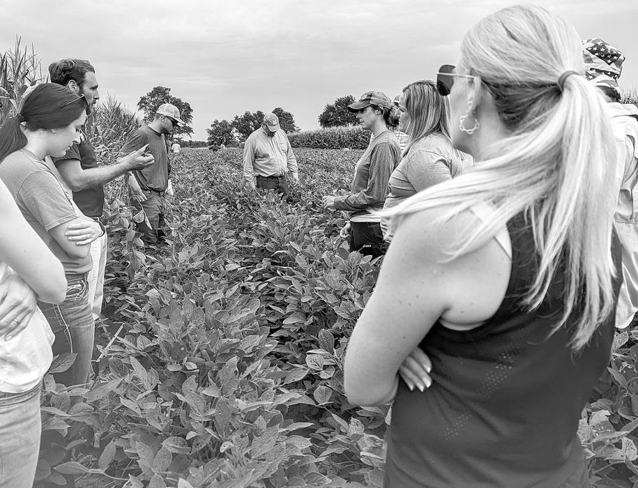 The 2024 SSI Lincoln group visited a soybean plot at the Eastern Nebraska Research, Extension, and Education Center as part of the program.