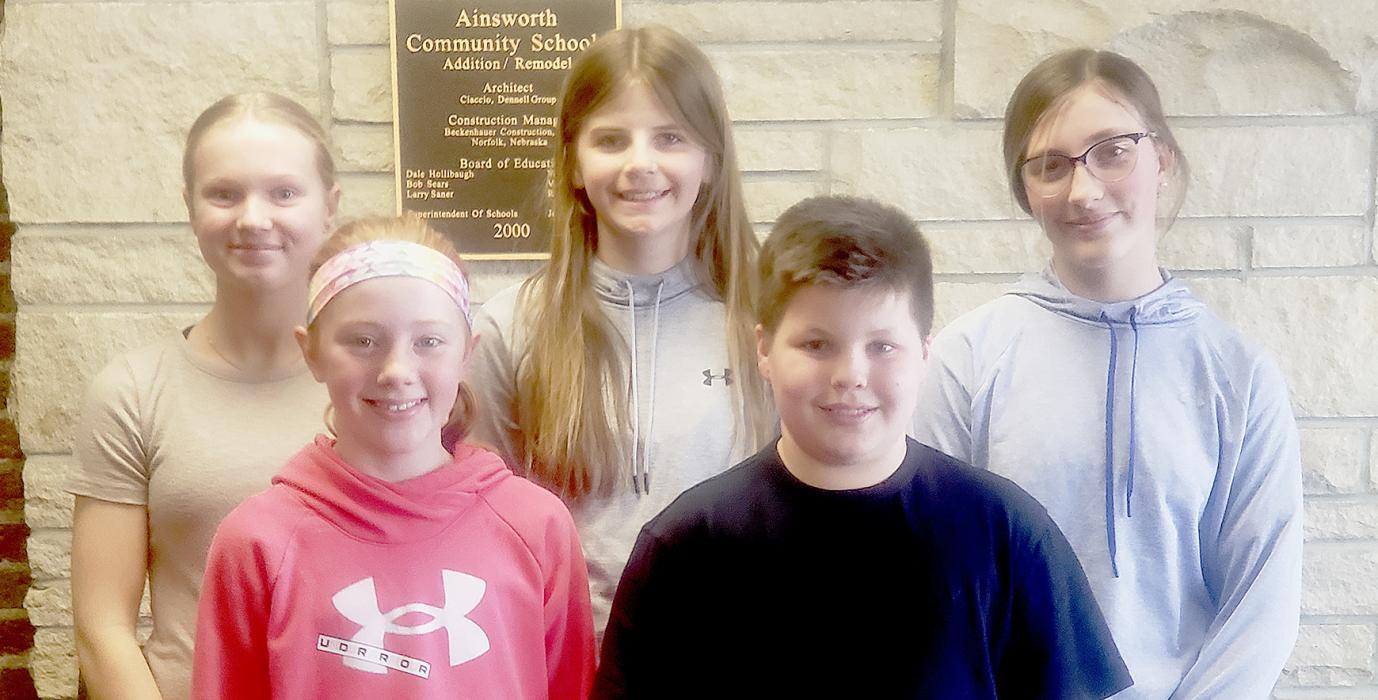 The winners of the American Legion essay are (Front Row - Left to Right): Isabelle Arens and Beau Ortner; (Back Row - Left to Right): Kiley Orton, Jaylee Good and Addilyn Doke. Not pictured is Lilyan Beel.